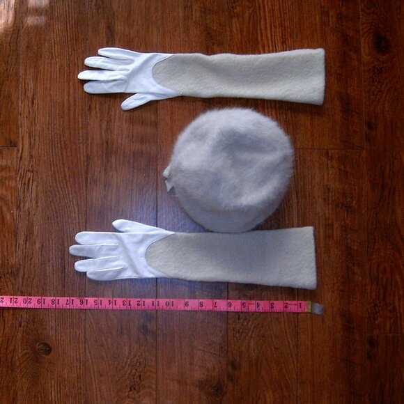 Nathan Baume Wool and Boucle Silk Leather Gloves Kangol Hat and Mink Brooch Lot - Picture 8 of 16